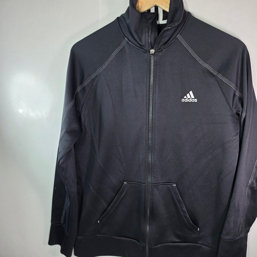 Adidas Climalite Track Jacket Mens Large Black White Stitching Full Zip Sport